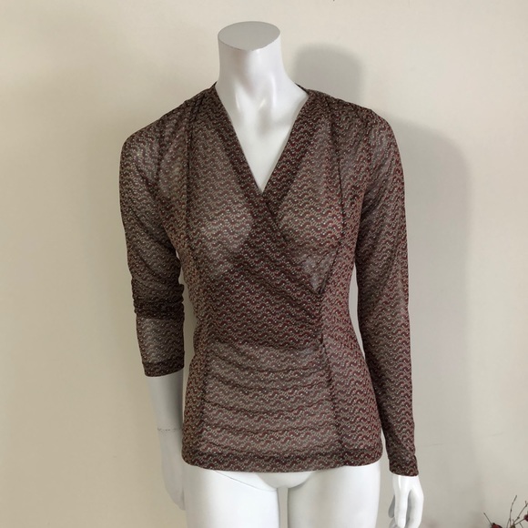 Sandwich V-Neck Pullover XS - Multi-Color Faux Wrap - Picture 3 of 8